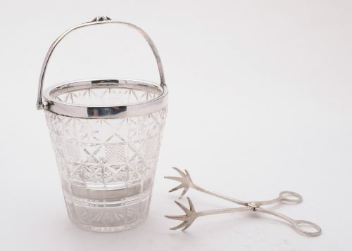 Nice Edwardian Cut Glass Ice Bucket and Tongs. Circa 1905