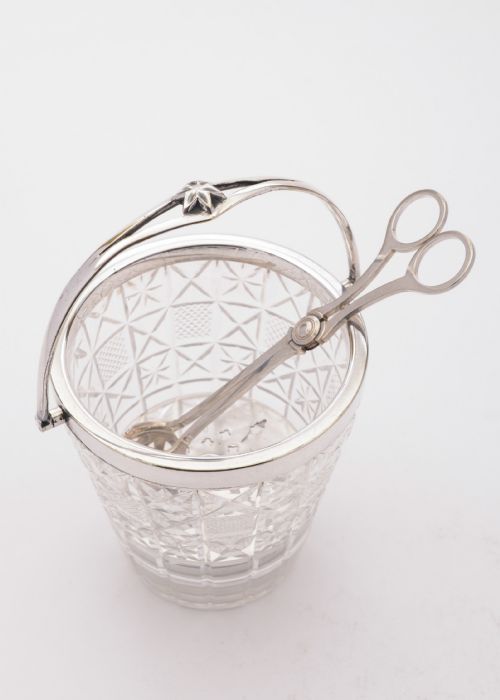 fig 1. Nice Edwardian Cut Glass Ice bucket and tongs. Circa 1905
