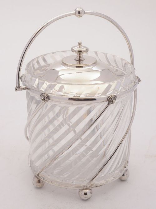 Lovely Spiral Cut Glass Biscuit Box Circa 1905