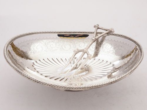 fig 1. Super Victorian Elkington Silver Plated Bread Dish. 1883
