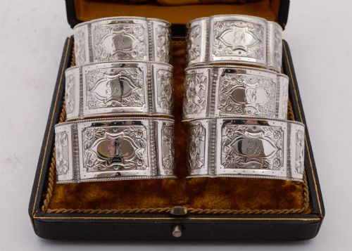 fig 1. Elegant  set of six  Edwardian silver plated napkin rings - circa 1905