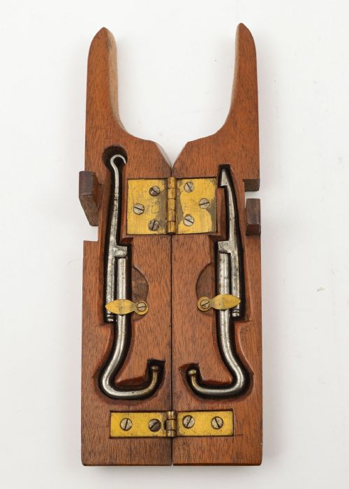Nice Mahogany Cased Folding Steel Boot Pulls - Circa 1910