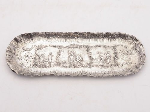 Pretty Embossed  800 Silver Pen Tray - Circa 1900