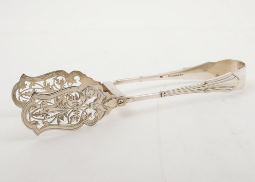 Attractive Pair of  Victorian Silver Plated Serving Tongs - Circa 1890