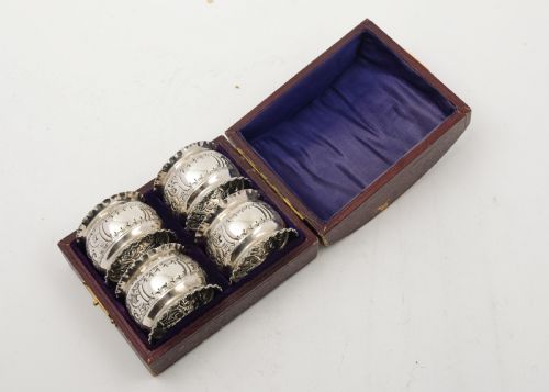 Gorgeous Edwardian Set of 4 Silver Napkin Rings- Birmingham 1905