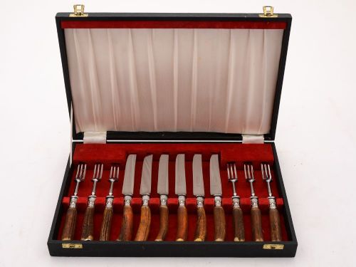 Superb Antler Handled Steak Set - Circa 1960
