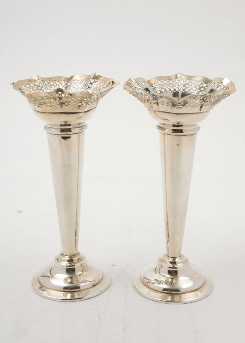 Lovely Pair of Edwardian  Silver Vases - Sheffield 1906