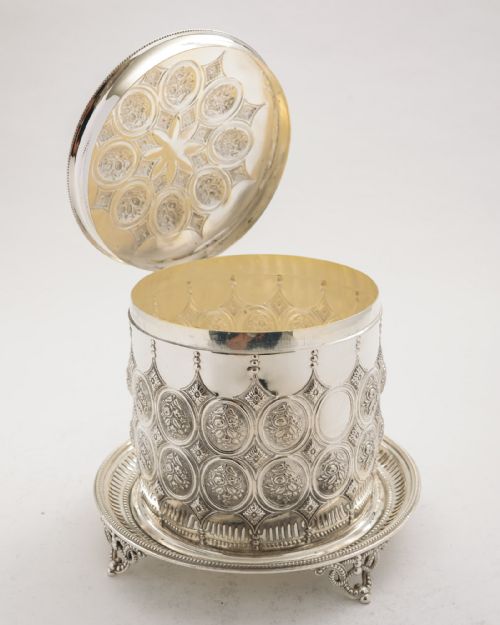 fig 1. Superb Victorian Elkington Biscuit Box - 1887