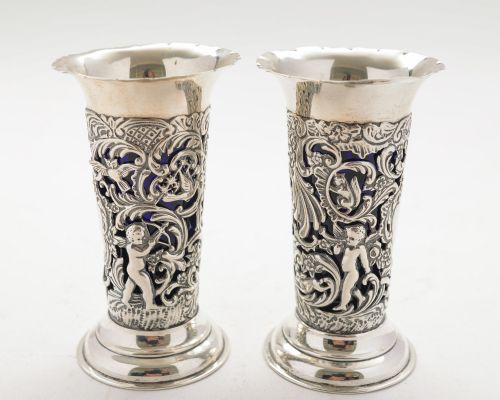 Gorgeous Pair Victorian  Silver Posey Vases - London 1899