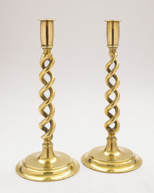 Lovely Pair of Brass Open Twist Candlesticks - Circa 1920