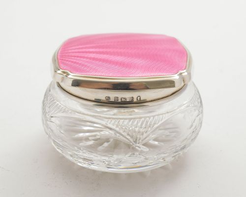 Pretty Art Deco Silver Enamelled Topped Jar - Birmingham 1935