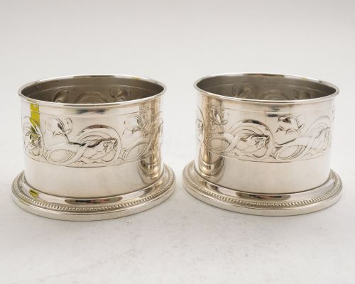 Unusual Pair Silver Plated Wmf Bottle Coasters - Circa 1930
