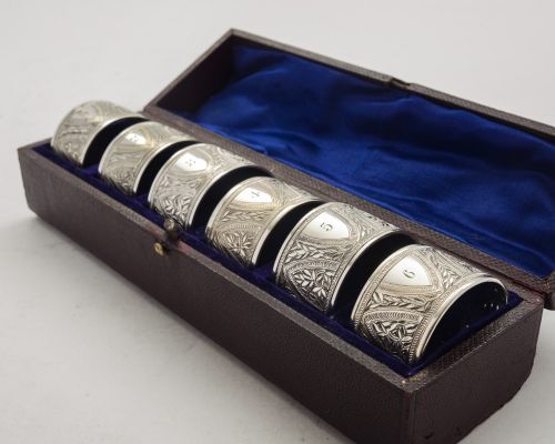 Nice Cased Set (6) Edwardian Napkin Rings - Circa 1905