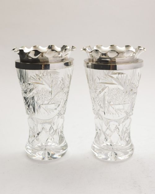 Lovely Pair Cut Glass Vases - Circa 1920