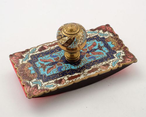 Beautiful  French Brass Enamelled Desk Blotter - Circa 1900