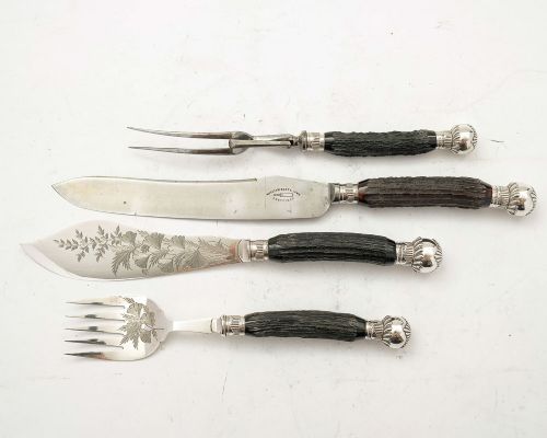 fig 1. Super Victorian Antler Handled Carving & Fish Set - Sheffield 1890