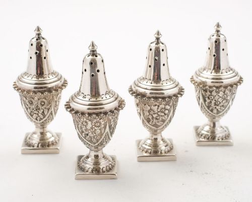 Set of 4 Victorian Silver Plated Pepperettes - Circa 1890