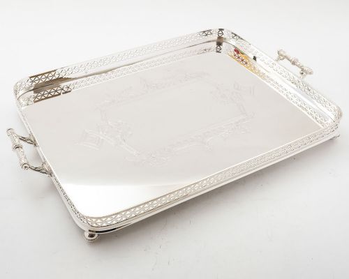 fig 1. Lovely Victorian Silver Plated Oblong Gallery Tray - circa 1890