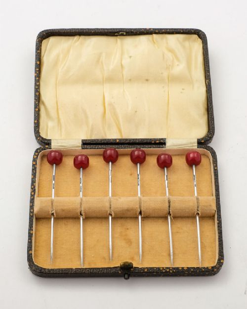 Nice Set of 6 Art Deco Silver Cocktail Sticks - Birmingham 1933