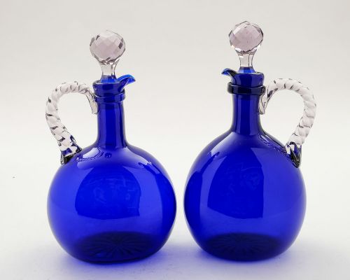 Beautiful Pair Victorian Cobalt Blue Decanters  - Circa 1880