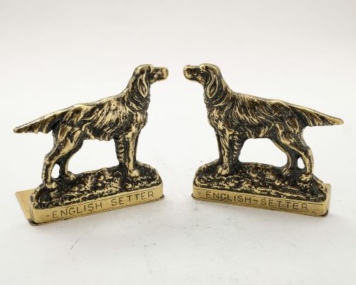 Fabulous Pair Brass English Setter Bookends - Circa 1920
