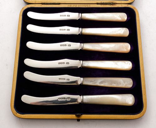 fig 1. Nice Set Edwardian Mother of Pearl Butter Knives - 1904