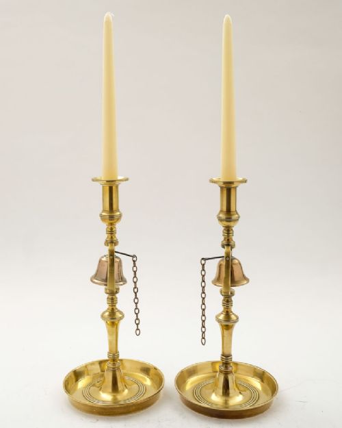 Unusual Matched Pair Georgian Brass Tavern Candlesticks - Circa 1820