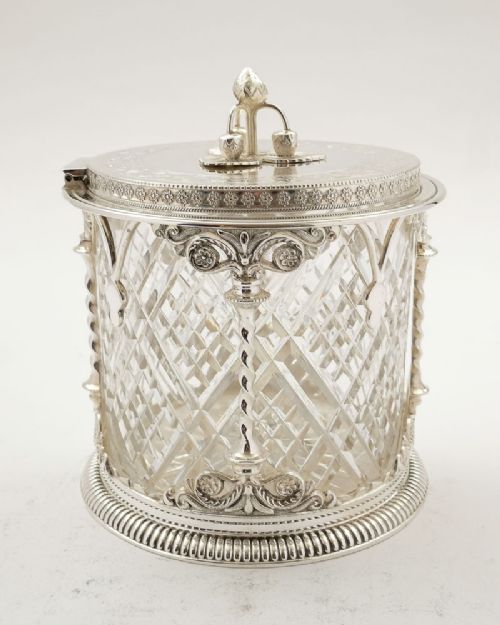 Fabulous Victorian Silver Plate/glass Biscuit Box - Circa 1880