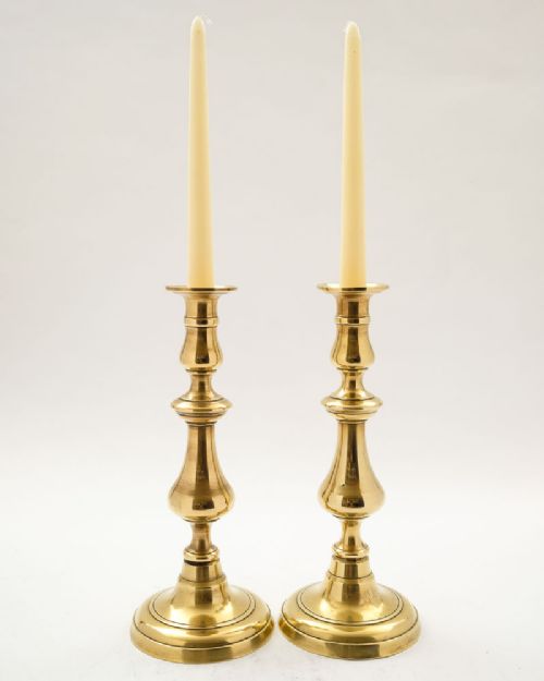 Gorgeous Pair Large Victorian Cast Brass Candlesticks - Circa 1880