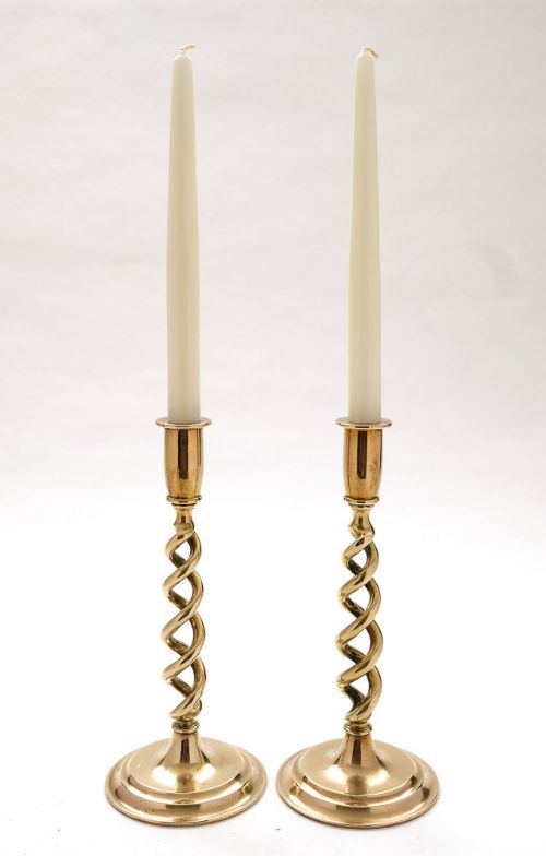 Lovely Pair of Cast  Brass Open Twist Candlesticks - Circa 1920
