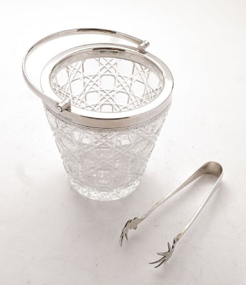 fig 1. Lovely Edwardian Cut Glass Ice Bucket & Tongs - circa 1905