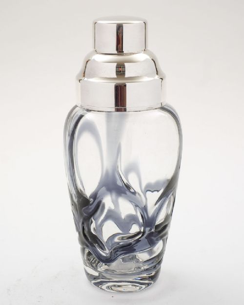 Unusual Art Glass & Silver Plated Cocktail Shaker - Circa 1960
