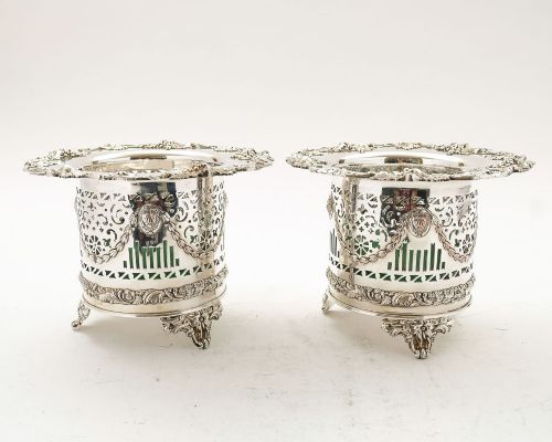 fig 1. Fabulous Pair Edwardian Silver Plated Bottle Coasters - circa 1905