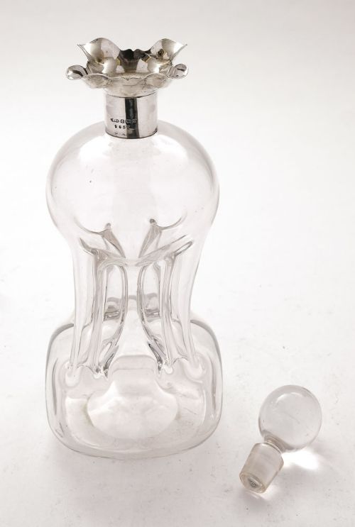 fig 1. Nice English Silver Topped 'Glug Glug' Decanter - Birmingham 1912