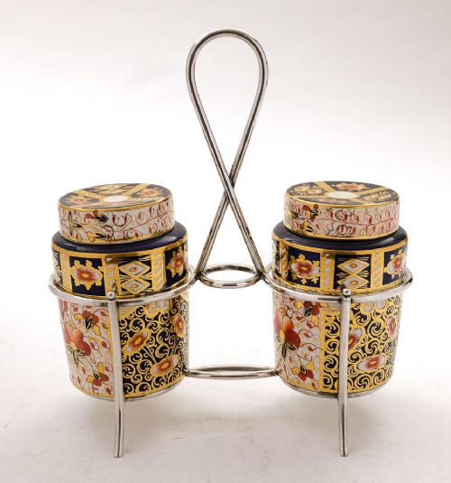 fig 1. Delightful Pair Edwardian China Preserve Jars - circa 1905