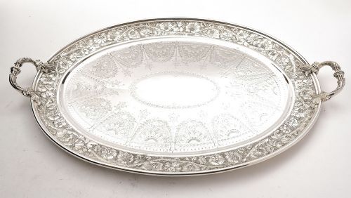 Fabulous Large Victorian Silver Plated Oval Tray - Circa 1880