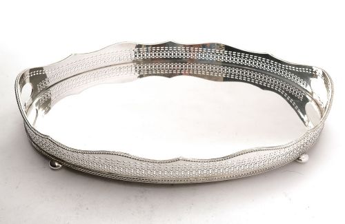 Nice Silver Plated Oval Gallery Tray - Circa 1920
