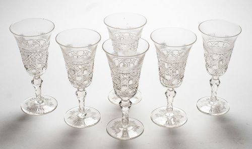 Set of 6 Edwardian Cut Glass Wine Glasses  Circa 1905