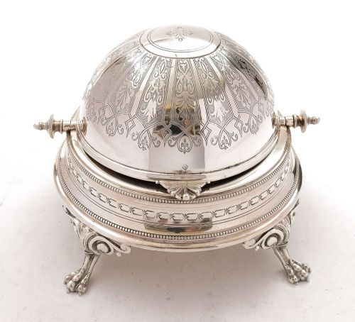 fig 1. Nice Victorian Silver Plated Roll Over Butter Dish - 1878