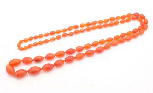 Nice  26"  Cornelian Bead Necklace - Circa 1920