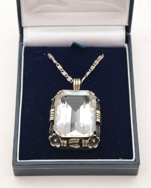 Super  Large Danish Silver & Cut Crystal Pendant - Circa 1930