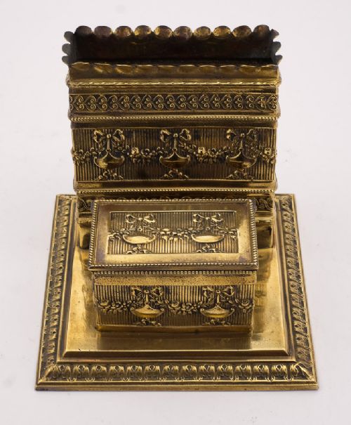 Early Victorian Brass Letter Rack/stamp Box, Circa 1860
