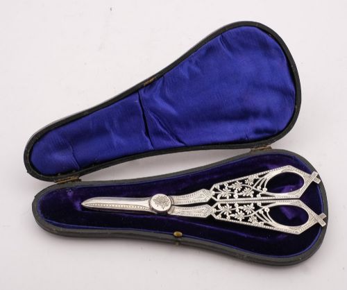Fabulous Cased Victorian Grape Scissors, Circa 1890