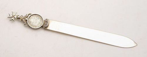 Unusual Maltese Silver Paper Knife, Circa 1900