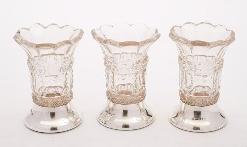 Lovely Trio of Silver Based Glass Vases, Sheffield 1912