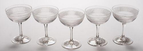 Nice Set of 5 Edwardian Cut Glass Champagnes, Circa 1905