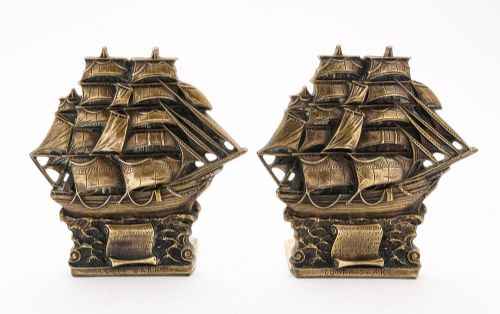 Edwardian Cutty Sark Brass Bookends - Circa 1905
