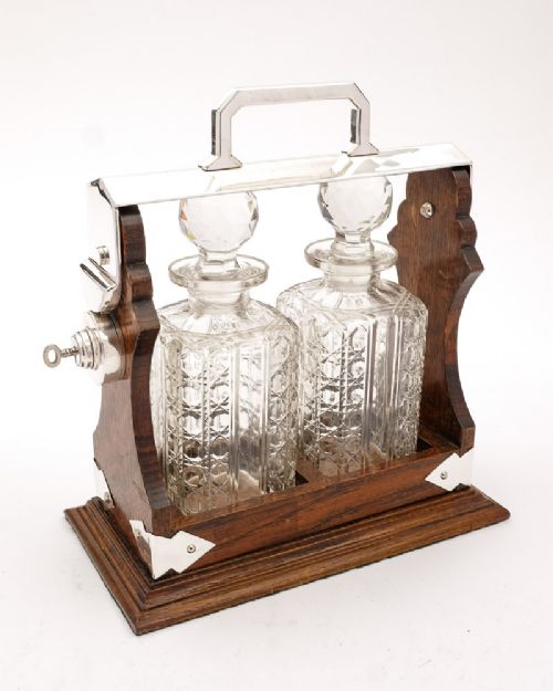 Lovely  Victorian Oak 2 Bottle Tantalus - Circa 1890