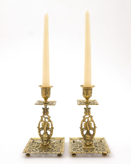 Fabulous Pair Victorian Brass Candlesticks - Circa 1890