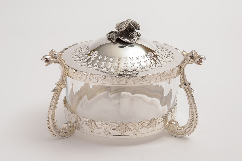 Unusual Glass & Silver Plated Honey Pot